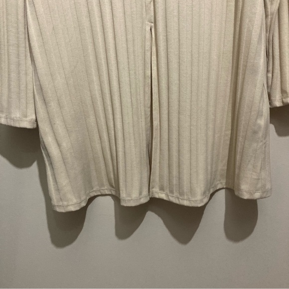 Mango Ribbed Knit Longsleeve Tunic Size XL Cream Front Slit Minimalist - Picture 5 of 12